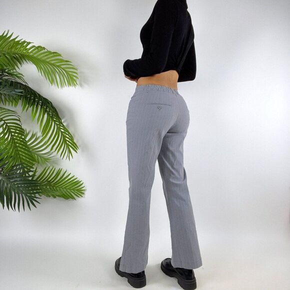 Womens Vintage Y2K Grunge Gray Pinstripe Low Rise Bootcut Chino Dress Pants / 4 - Picture 1 of 8